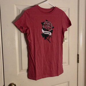 Aeropostale Rosy Red Floral Classic Crewneck T-Shirt.